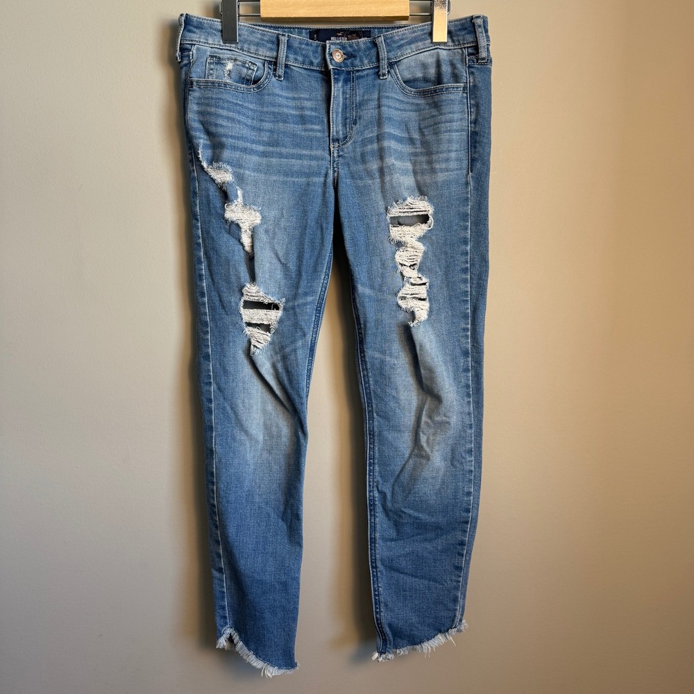 Hollister Womens Distressed Crop Skinny Jeans Medium Wash Frayed Step Hem 5